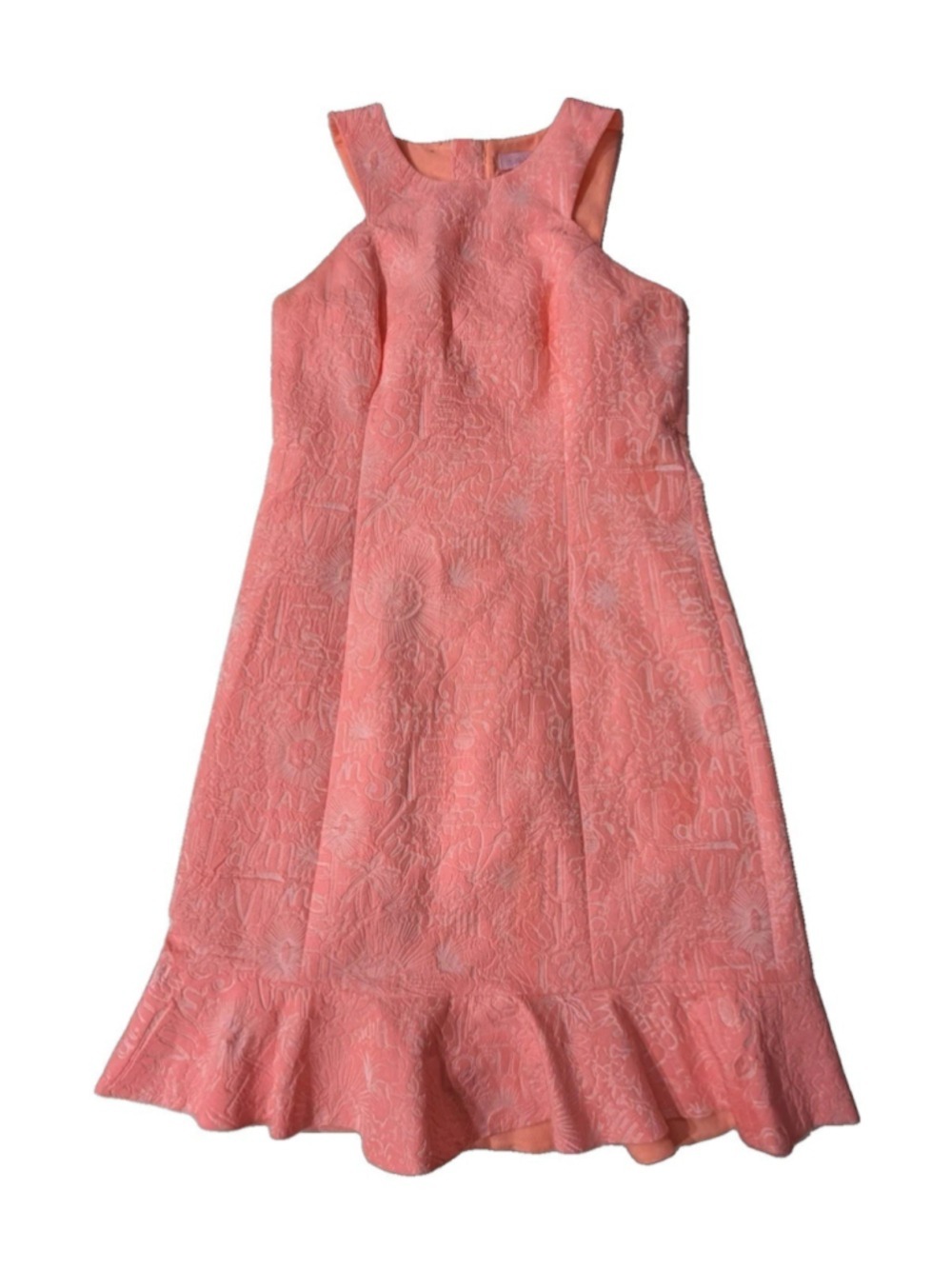 Lilly Pulitzer Coral Pink Jacquard Fit & Flare Dress Size 00 Palm Tree Zip